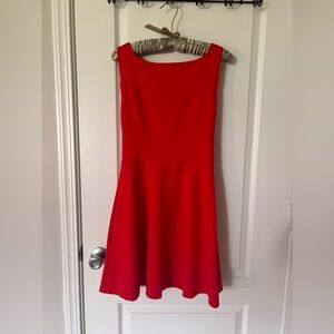 Red Boat Neck High Waisted Mini Dress